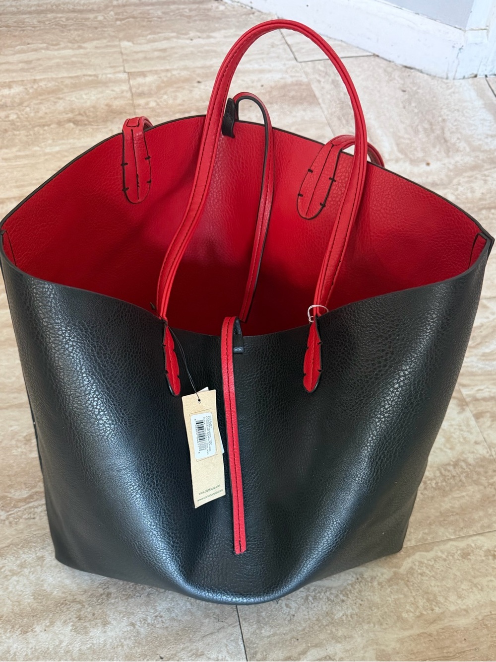 C&J Clark Black & Red Reversible Leather Tote Bag - Women